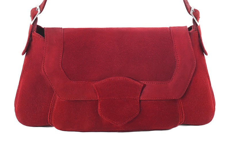 Cardinal red women's dress handbag, matching pumps and belts. Profile view - Florence KOOIJMAN